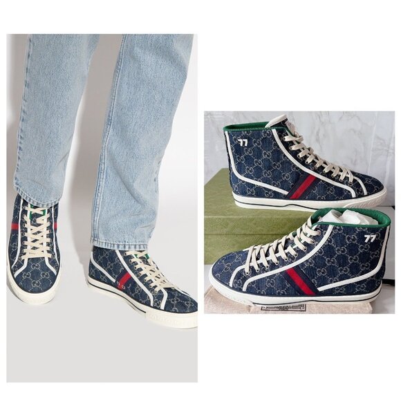 GUCCI Tennis 1977 Jacquard Denim Sneaker 関税送料込 GUCCI Tennis 1977 Denim GG Blue Sneakers | eBay
